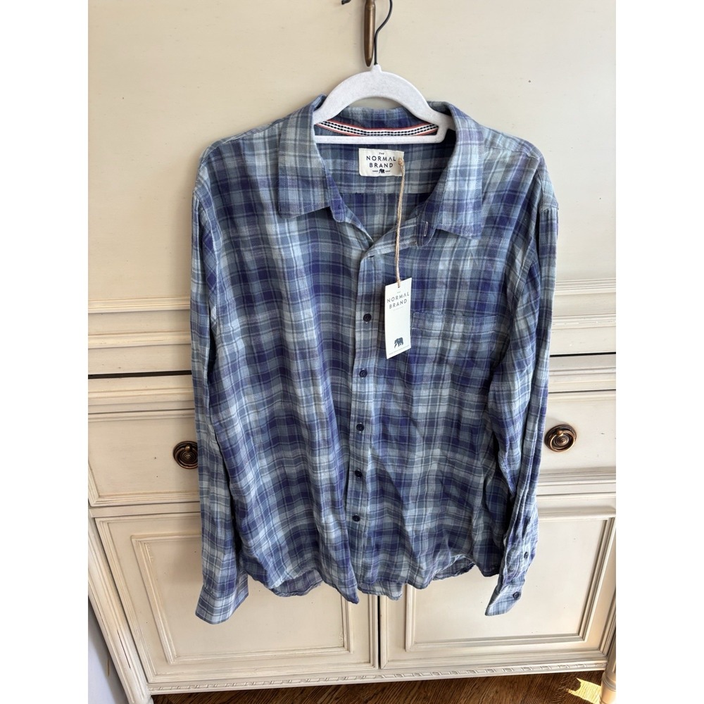 The‎ Normal Brand Men's Blue Checkered Plaid Casual Button Up XL NWT